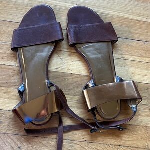 Stuart weitzman 12 wrap around sandals gold brown flats gladiator shoes strappy